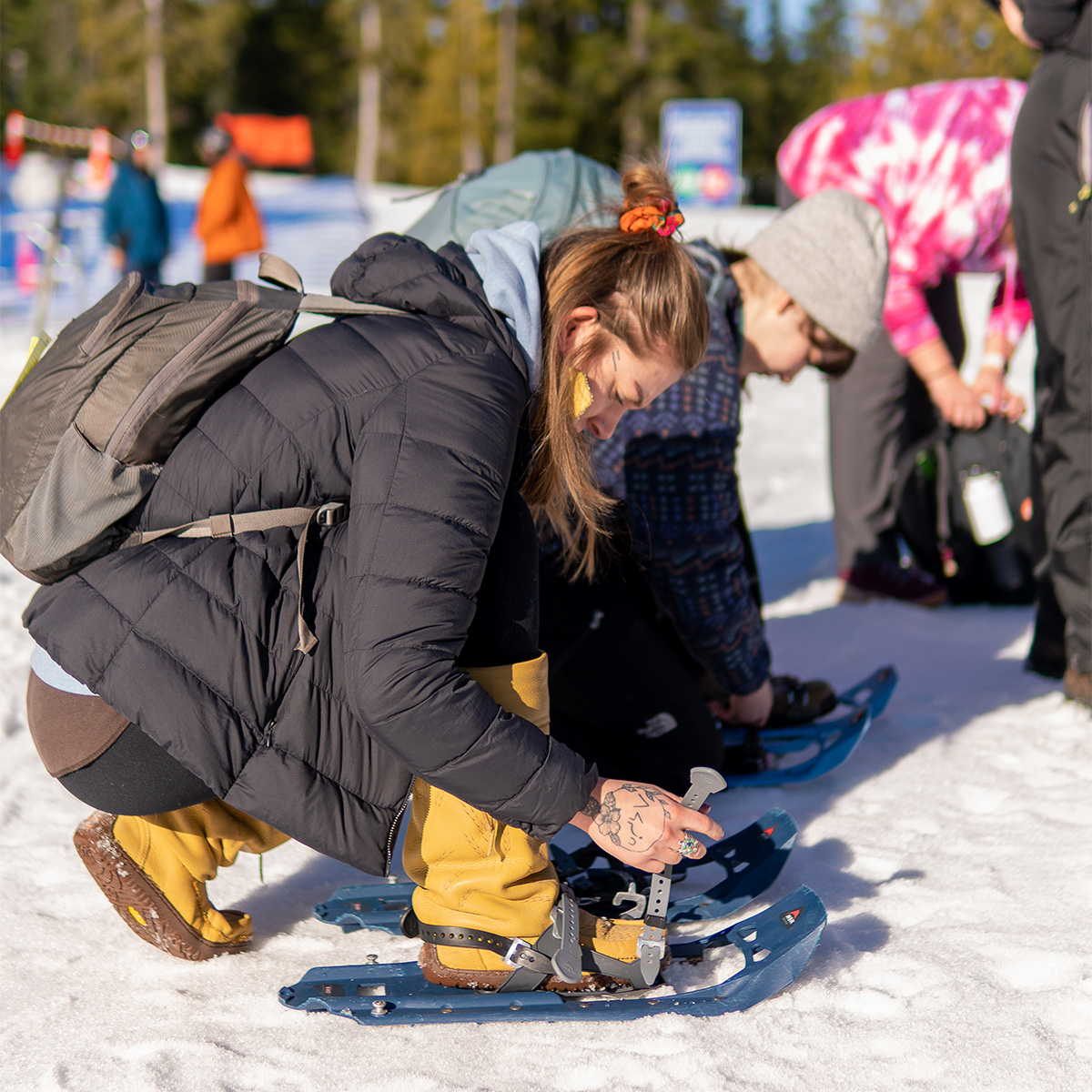 indigenous women outdoors snowshoeing talaysay tours bowen island x hover